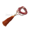 6mm Hand Knotted Colorful Gemstone Pearl Mala Prayer Beads Neckalce, Yoga Tassel Necklace